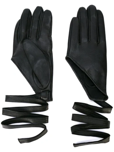 Yohji Yamamoto Tie Fastening Gloves In 黑色