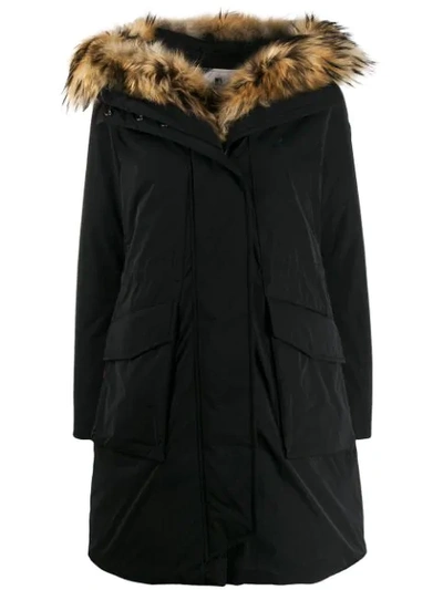 Woolrich Hooded Military Parka Coat In Black