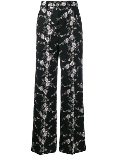 Giambattista Valli Floral Embroidered Wide Leg Trousers In Black