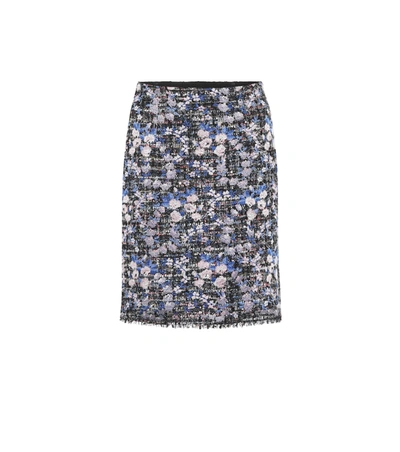 Giambattista Valli Floral-embroidered Tweed Skirt In Blue