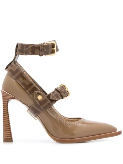 Fendi Ff Buckled Strap Décolleté Pumps In F188f Tortora Tabacco Moro