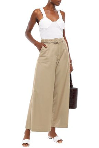 Anna Quan Max Belted Twill Wide-leg Pants In Neutrals