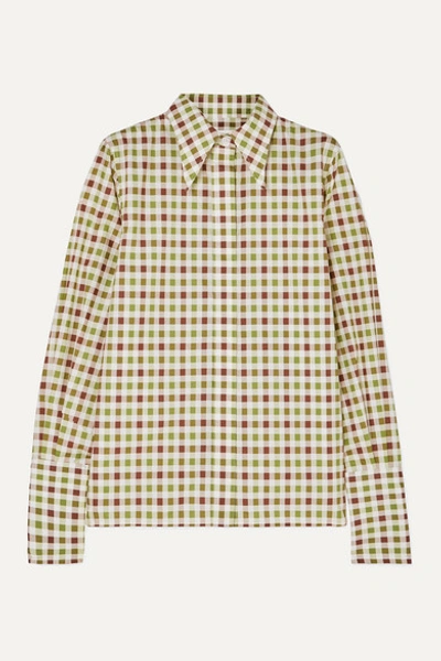 Victoria Beckham Pointed-collar Checked Cotton-poplin Shirt In Green