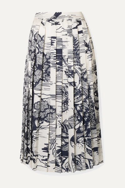 Victoria Victoria Beckham Printed Pleated Satin-twill Midi Skirt In Ivory