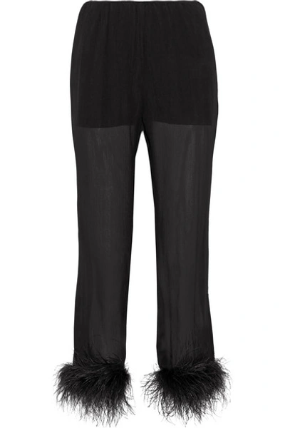 Prada Sheer Effect Trousers With Ostrich Feather Cuffed Ankles In Eero