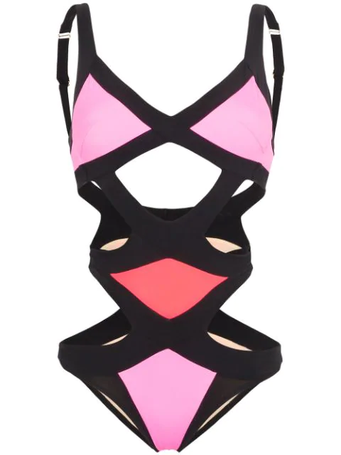 Agent Provocateur Mazzy Tri-tone Cut-out Swimsuit In Pink | ModeSens