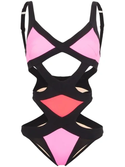 Agent Provocateur Mazzy Tri-tone Cut-out Swimsuit In Pink