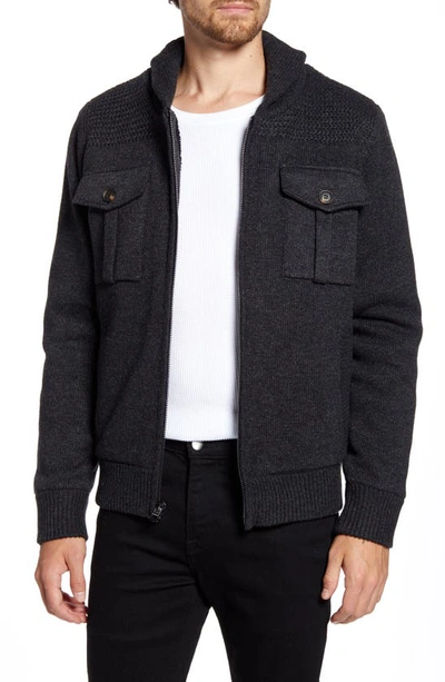 Schott Wool Blend Zip Cardigan In Black