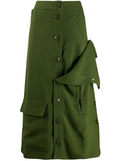 Jacquemus Monceau Patch-pocket Canvas Midi Skirt In Green