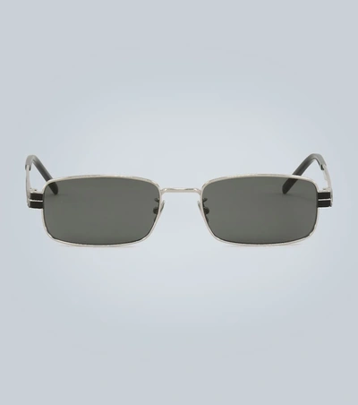 Saint Laurent Rectangular Frame Sunglasses In Silver