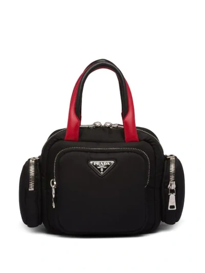 Prada Nylon Cargo Padded Top-handle Bag In Black+red