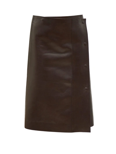 The Row Narai Asymmetric Leather Skirt In Dark Green