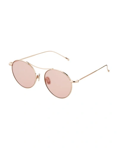 Illesteva Unisex Buena Vista Brow Bar Round Sunglasses, 53mm In Gold/bright Rose Flat Mirror