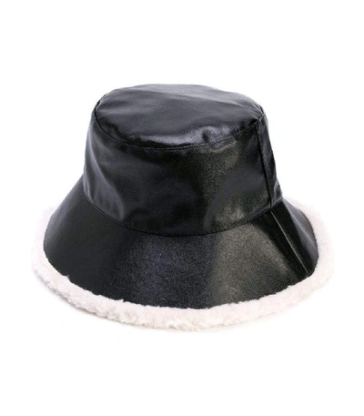 Charlotte Simone Billie Faux Fur Leather Bucket Hat In Black/cream
