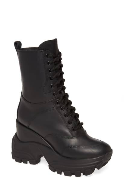 black wedge combat boots
