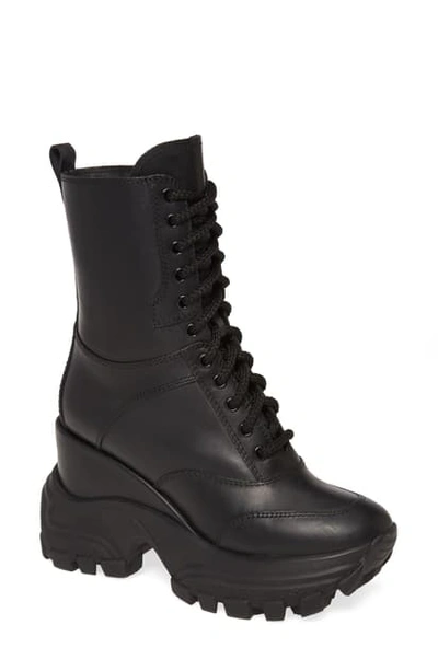 Miu Miu Women's Hidden Wedge Platform Combat Boots In Black