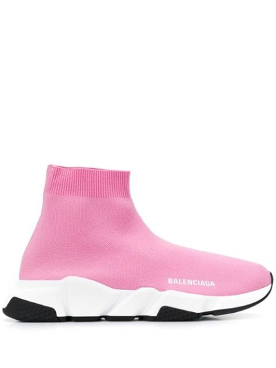 Balenciaga Speed Stretch-knit High-top Sneakers In Pink