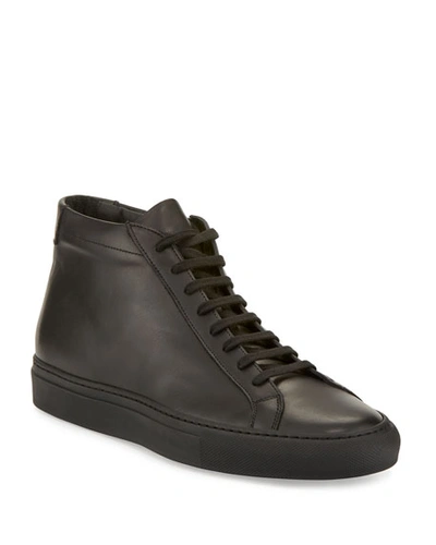 Common Projects Men's Basic Leather High-top Sneakers, Black