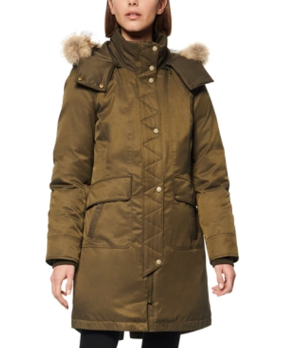 Andrew Marc Fur-trim Hooded Down Parka Coat In Olive