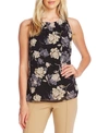 Vince Camuto Enchanted Floral-print Pleated-neck Top In Rich Black
