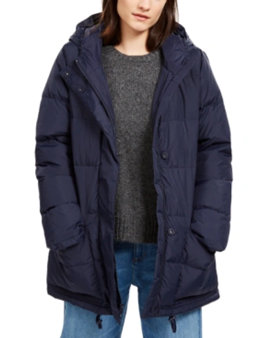 Eileen Fisher Recycled Nylon Hooded Down Coat In Midnight