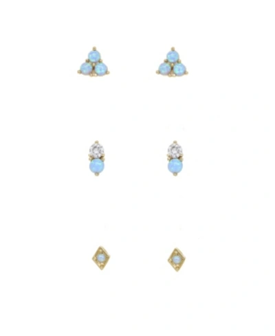 Ettika Kyocera Opal 18k Gold Plated Geometric Stud Set In Blue