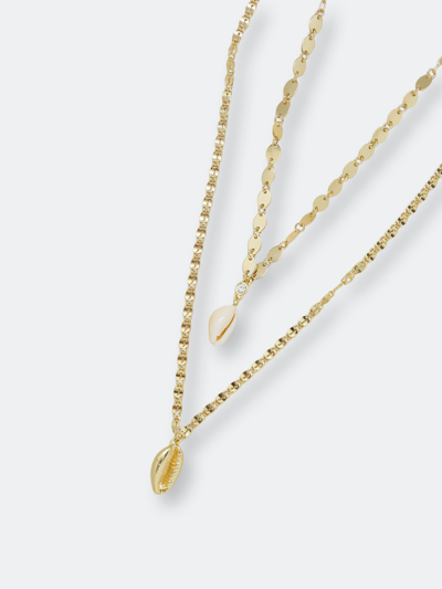 Ettika Double Cowrie Shell Layered Necklace Set In Gold