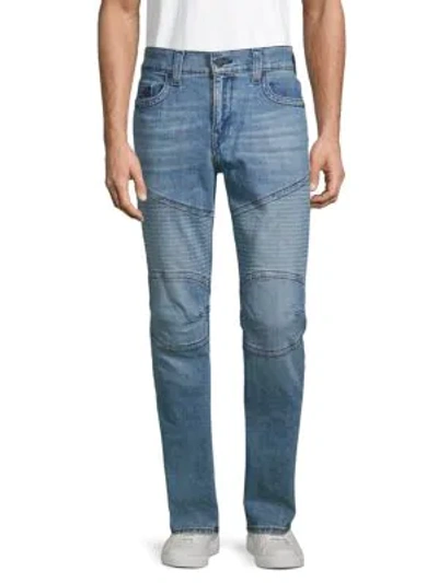 True Religion Rocco Moto Relaxed Skinny Jeans In Light Blue