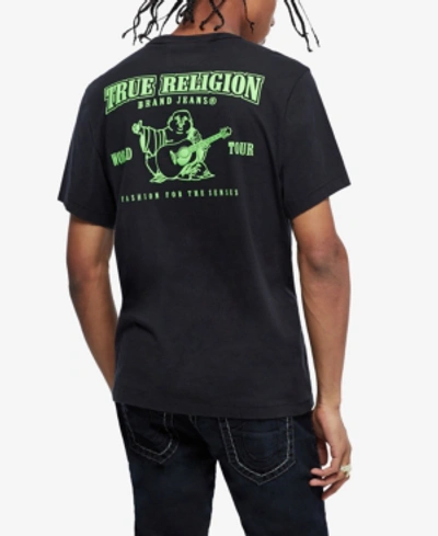 True Religion Men's Neon Buddha Logo Tee In Black/neon Green