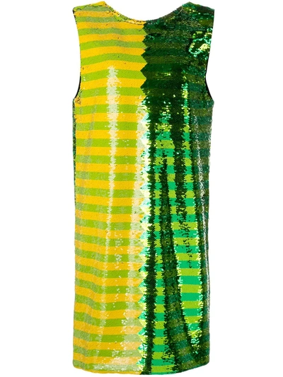 Halpern Striped Sequinned Mini Dress In Green