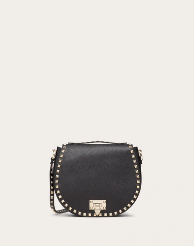 Valentino Garavani Rockstud Grainy Calfskin Crossbody Bag In Black