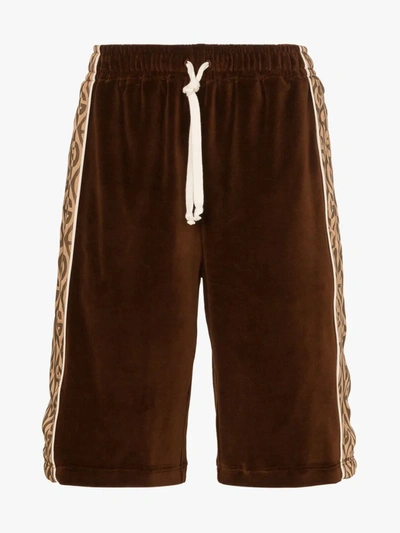 Gucci Rhombus Logo-jacquard Velour Shorts In Brown