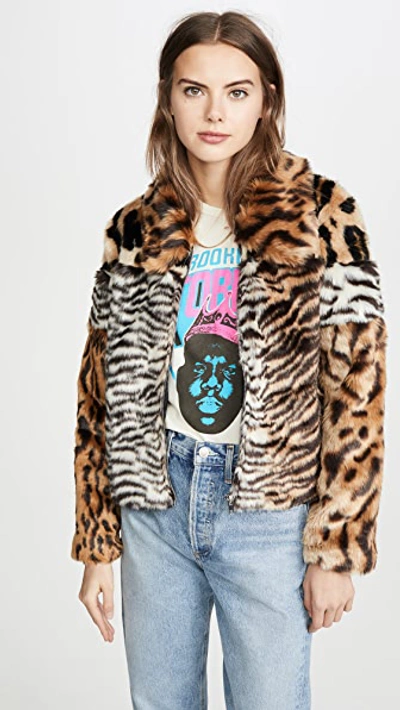 Kendall + Kylie Studio 54 Faux Fur Jacket In Multi Feline