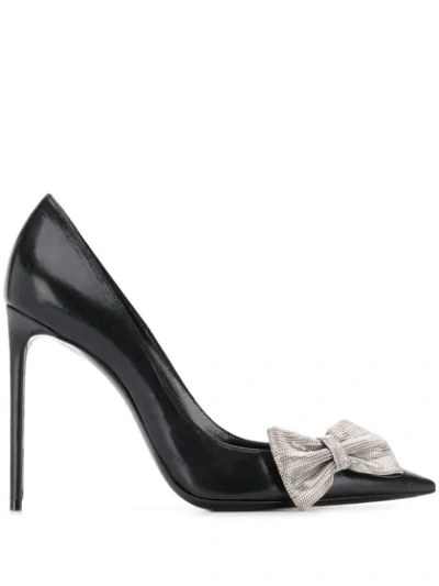 Saint Laurent Zoe Chain-bow Leather Pumps In Black