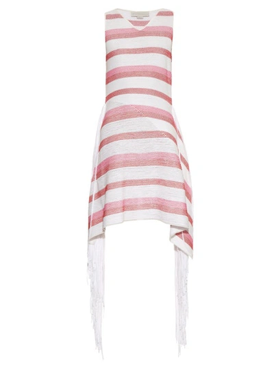 Stella Mccartney Fringe-trimmed Striped Knit Dress In White