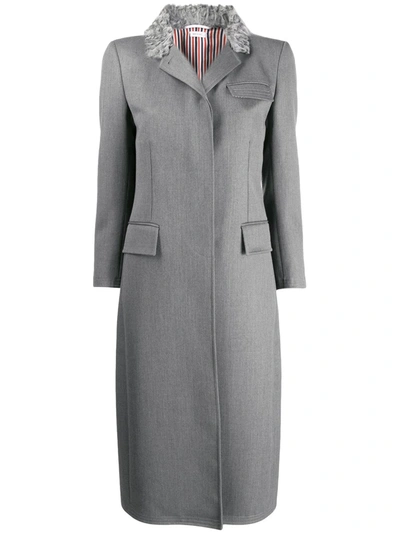 Thom Browne Fur Collar Elongated Chesterfield In Grey