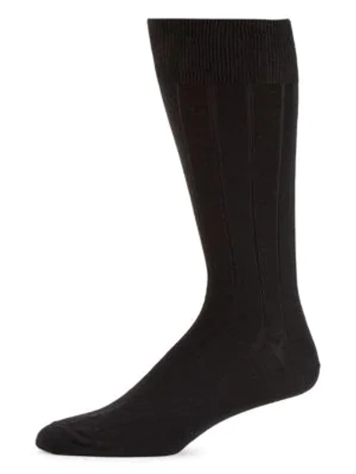 Saks Fifth Avenue Collection Wide Rib Wool-blend Crew Socks In Black