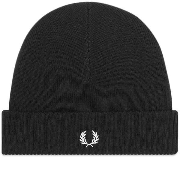 Fred Perry Roll Up Ribbed Beanie Hat Black | ModeSens