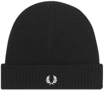 Fred Perry Roll Up Ribbed Beanie Hat Black