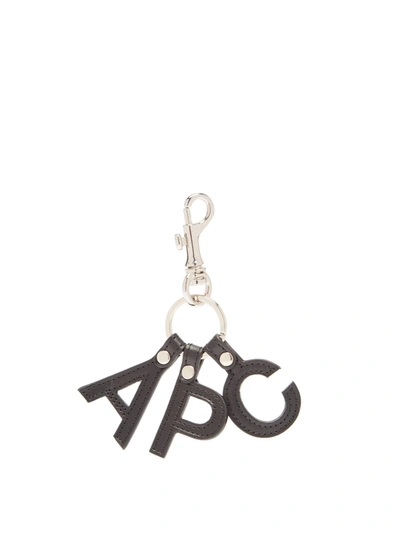 Apc Logo-drop Leather Key Ring In Blue