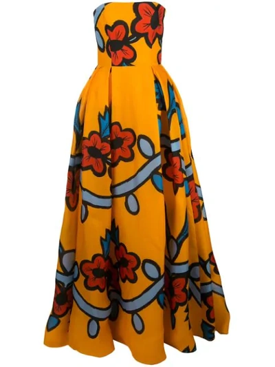 Carolina Herrera Floral Strapless Gown In Yellow