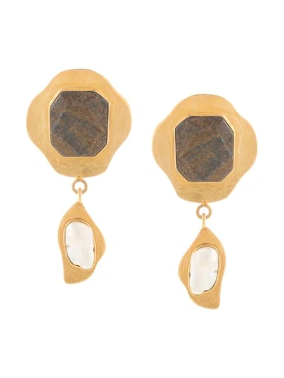Liya Bronzite-embellished Drop Earrings In Gold