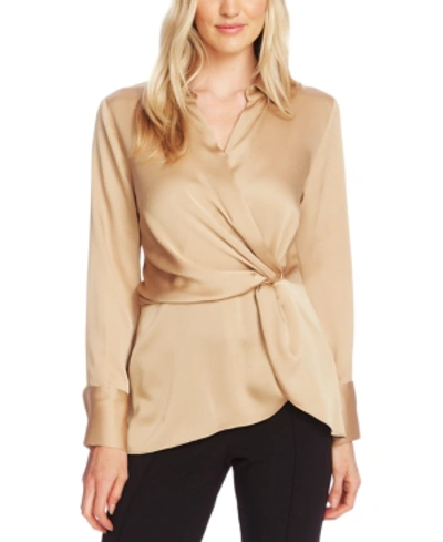 Vince Camuto Twist Front Satin Top In Latte