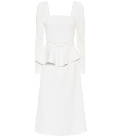 Johanna Ortiz Crinkle Long Sleeve Midi Dress With Removable Peplum In White