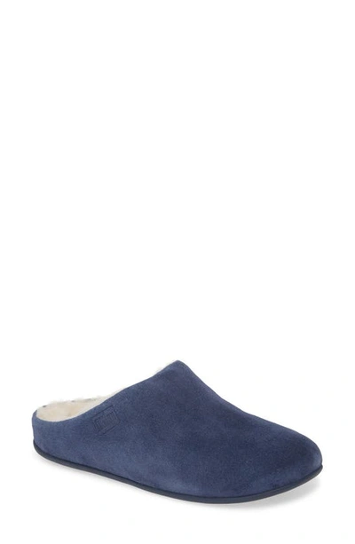 Fitflop Chrissy Genuine Shearling Lined Mule In Midnight Navy Suede