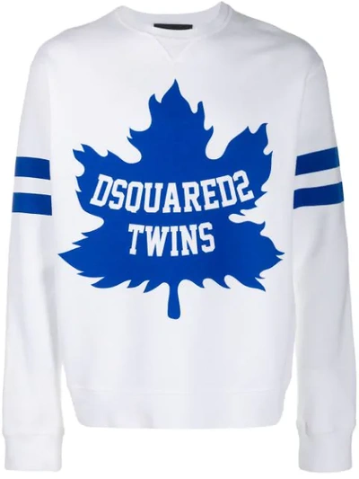 Dsquared2 White & Blu Cotton Sweatshirt With Logo