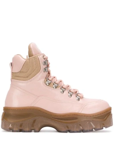 Msgm Lace-up Tractor Boots In Pink