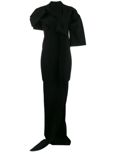 Rick Owens Asymmetric Ruffle Maxi Dress In Black