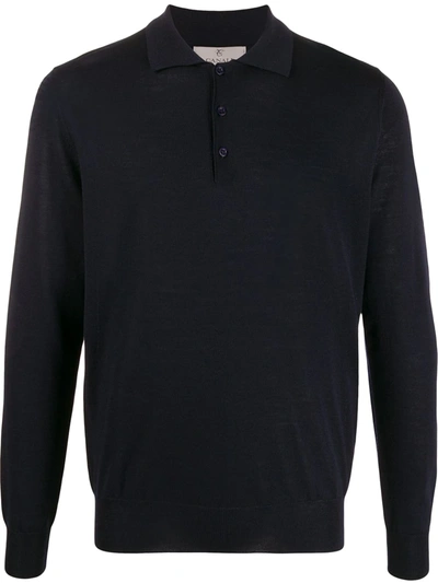 Canali Long-sleeved Polo Shirt In Blue