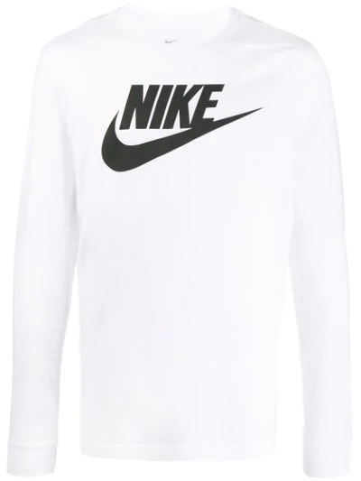 Nike Logo Print Long-sleeved T-shirt In White